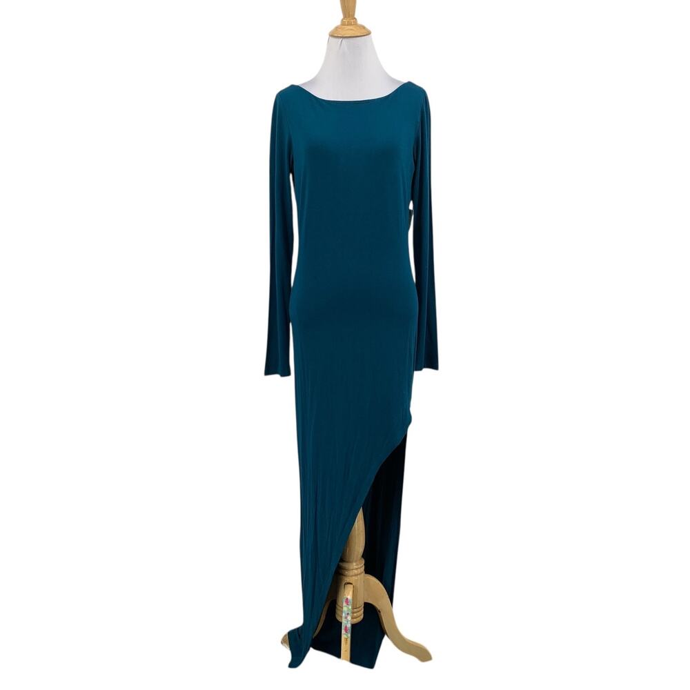 Young Fabulous & Broke Dress Womens M Medium Teal High Slit Low Back Maxi YFB